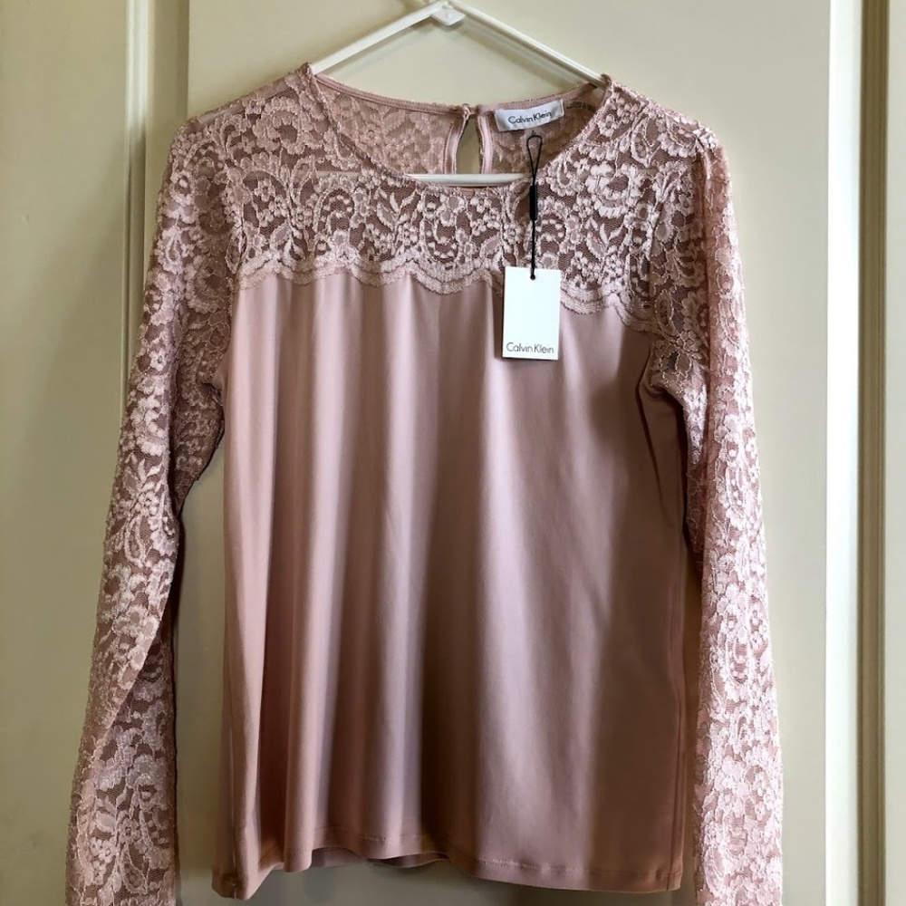 Blush Calvin Klein lace sleeved blouse
